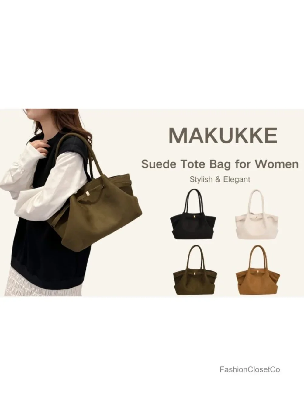 Faux Suede Hobo Tote Shoulder Bag with Snap Closure